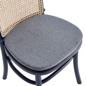 Manhattan Comfort Paragon Dining Chair 1.0 with Grey Cushions in Black and Cane - Set of 4