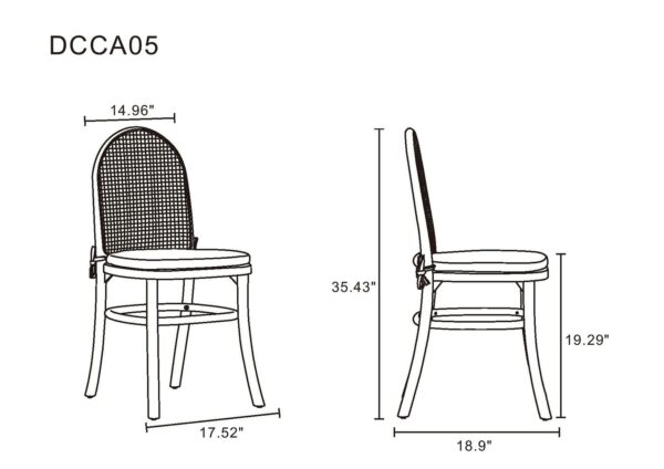 Manhattan Comfort Paragon Dining Chair 1.0 with Cream Cushions in Nature and Cane - Set of 4