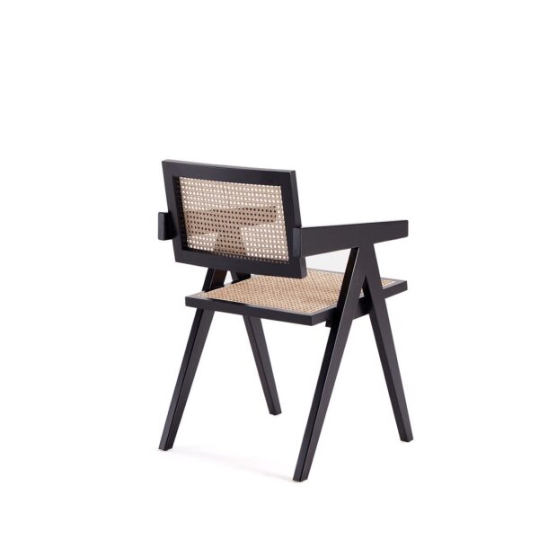 Manhattan Comfort Hamlet Dining Arm Chair in Black and Natural Cane - Set of 2