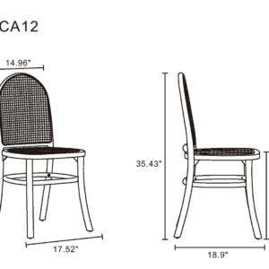 Manhattan Comfort Paragon Dining Chair 2.0 in Black and Cane - Set of 4