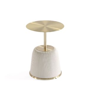 Manhattan Comfort Modern Anderson End Table 1.0 Upholstered in Cream Leatherette with Gold Tabletop - Set of 2