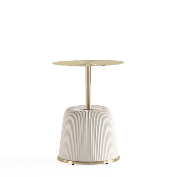 Manhattan Comfort Modern Anderson End Table 1.0 Upholstered in Cream Leatherette with Gold Tabletop - Set of 2