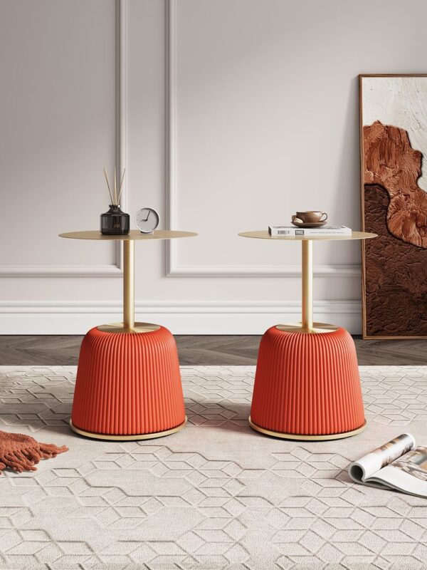 Manhattan Comfort Modern Anderson End Table 1.0 Upholstered in Orange Leatherette with Gold Tabletop - Set of 2