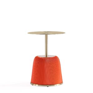 Manhattan Comfort Modern Anderson End Table 1.0 Upholstered in Orange Leatherette with Gold Tabletop - Set of 2