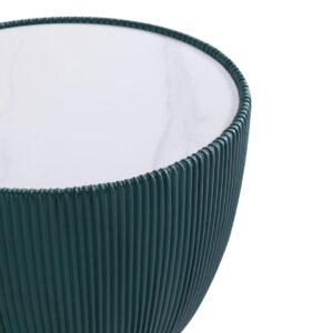 Manhattan Comfort Modern Anderson End Table 2.0 Upholstered in Green Leatherette with Ceramic Faux Marble Tabletop - Set of 2