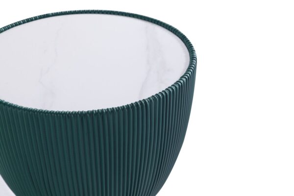 Manhattan Comfort Modern Anderson End Table 2.0 Upholstered in Green Leatherette with Ceramic Faux Marble Tabletop - Set of 2