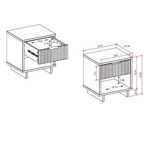 Manhattan Comfort Granville Modern Solid Wood Nightstand with 1 Drawer in White - Set of 2 in White