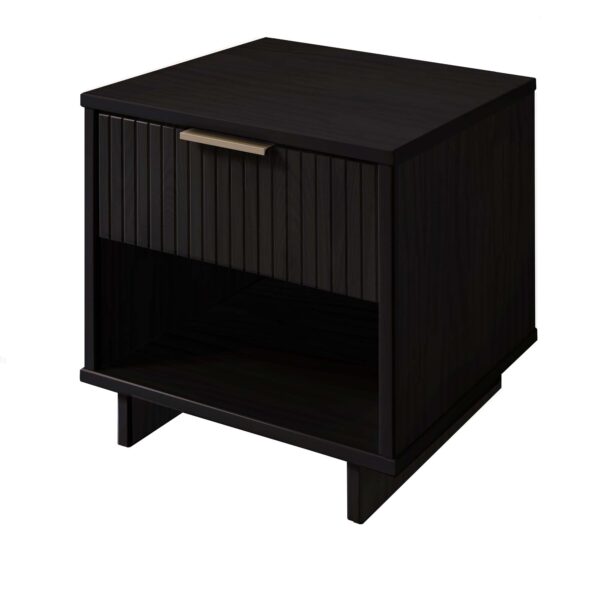 Manhattan Comfort Granville Modern Solid Wood Nightstand with 1 Drawer in Black - Set of 2