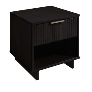 Manhattan Comfort Granville Modern Solid Wood Nightstand with 1 Drawer in Black - Set of 2