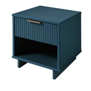 Manhattan Comfort Granville Modern Solid Wood Nightstand with 1 Drawer in Midnight Blue - Set of 2