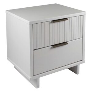 Manhattan Comfort Granville Modern Solid Wood Nightstand with 2 Drawer in White - Set of 2