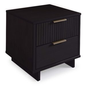 Manhattan Comfort Granville Modern Solid Wood Nightstand with 2 Drawer in Black - Set of 2