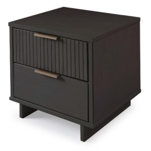 Manhattan Comfort Granville Modern Solid Wood Nightstand with 2 Drawer in Dark Grey - Set of 2