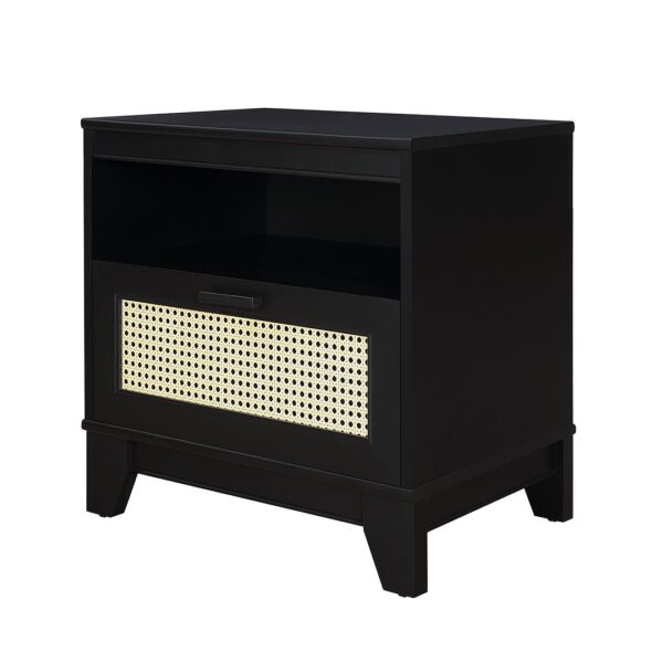 Manhattan Comfort Sheridan Modern Cane Nightstand in Black- Set of 2