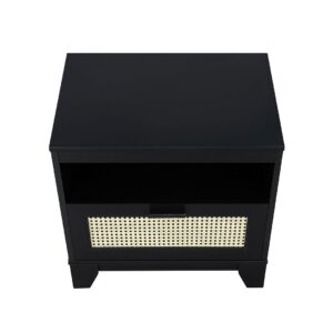 Manhattan Comfort Sheridan Modern Cane Nightstand in Black- Set of 2