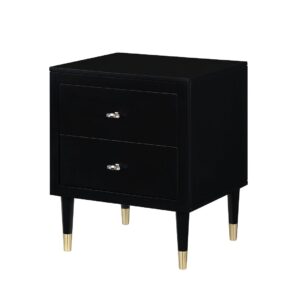 Manhattan Comfort Stanton Modern Nightstand with 2 Full Extension Drawers and Solid Wood Legs in Black - Set of 2