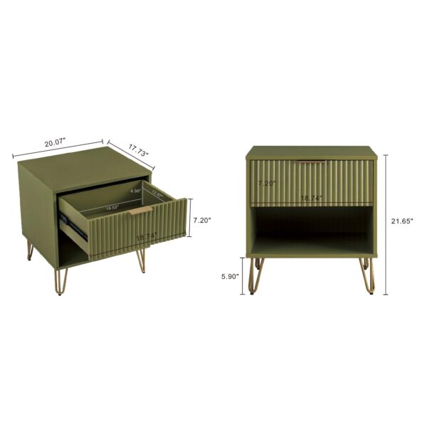 Manhattan Comfort DUMBO 1.0 Modern Nightstand with 1 Drawer and Metal Feet in Olive Green- Set of 2