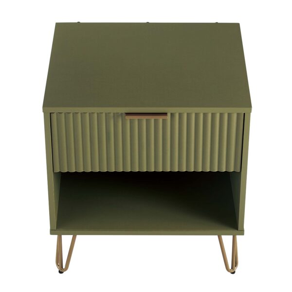 Manhattan Comfort DUMBO 1.0 Modern Nightstand with 1 Drawer and Metal Feet in Olive Green- Set of 2