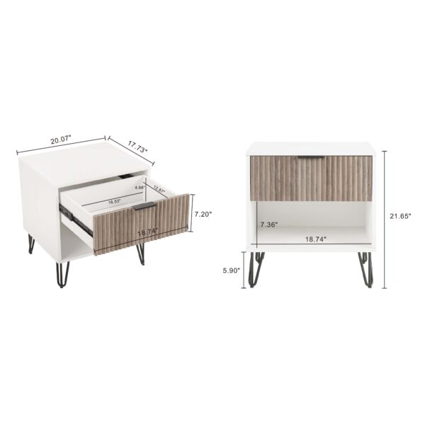 Manhattan Comfort DUMBO 1.0 Modern Nightstand with 1 Drawer and Metal Feet in White and Rustic Grey- Set of 2