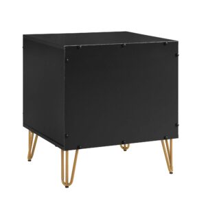 Manhattan Comfort DUMBO 2.0 Modern Nightstand with 2 Drawer and Metal Feet in Black- Set of 2