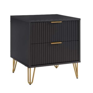 Manhattan Comfort DUMBO 2.0 Modern Nightstand with 2 Drawer and Metal Feet in Black- Set of 2