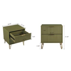 Manhattan Comfort DUMBO 2.0 Modern Nightstand with 2 Drawer and Metal Feet in Olive Green- Set of 2