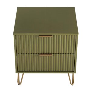 Manhattan Comfort DUMBO 2.0 Modern Nightstand with 2 Drawer and Metal Feet in Olive Green- Set of 2