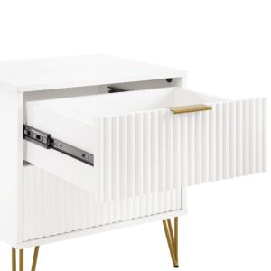 Manhattan Comfort DUMBO 2.0 Modern Nightstand with 2 Drawer and Metal Feet in White- Set of 2