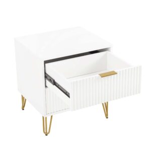 Manhattan Comfort DUMBO 2.0 Modern Nightstand with 2 Drawer and Metal Feet in White- Set of 2