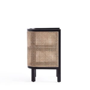 Manhattan Comfort Versailles End Table in Black and Natural Cane - Set of 2