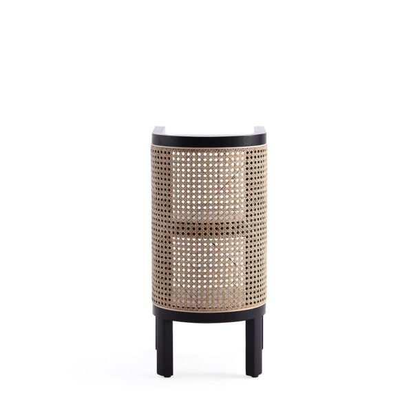 Manhattan Comfort Versailles End Table in Black and Natural Cane - Set of 2