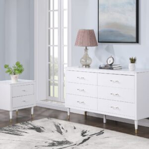 Manhattan Comfort Stanton 2-Piece Modern Dresser and Nightstand Set with Full Extension Drawers and Solid Wood Legs in White