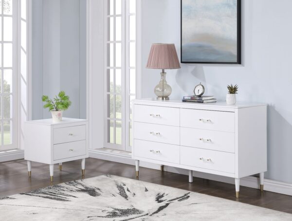 Manhattan Comfort Stanton 2-Piece Modern Dresser and Nightstand Set with Full Extension Drawers and Solid Wood Legs in White