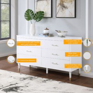 Manhattan Comfort Stanton 2-Piece Modern Dresser and Nightstand Set with Full Extension Drawers and Solid Wood Legs in White