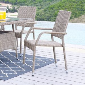 Manhattan Comfort 2-Piece Genoa Patio Dining Armchair in Nature Tan Weave