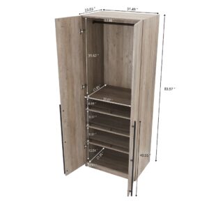 Manhattan Comfort Lee Modern Freestanding 2-Piece Module Wardrobe Closet with 2 Hanging Rods, 2 Drawers, 3 Shoe Compartments, and 2 Shelves in Rustic Grey