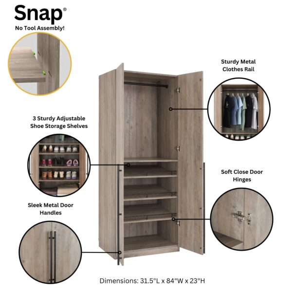 Manhattan Comfort Lee Modern Freestanding 2-Piece Module Wardrobe Closet with 2 Hanging Rods, 2 Drawers, 3 Shoe Compartments, and 2 Shelves in Rustic Grey