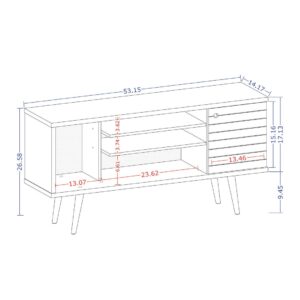 Manhattan Comfort Liberty 53.14" Mid-Century Modern TV Stand with 5 Shelves and 1 Door in White and Aqua Blue with Solid Wood Legs