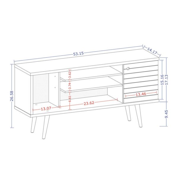 Manhattan Comfort Liberty 53.14" Mid-Century Modern TV Stand with 5 Shelves and 1 Door in White and Aqua Blue with Solid Wood Legs