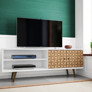 Manhattan Comfort Liberty 62.99" Mid-Century Modern TV Stand with 3 Shelves and 2 Doors in White and 3D Brown Prints