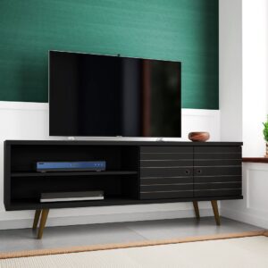 Manhattan Comfort Liberty 62.99" Mid-Century Modern TV Stand with 3 Shelves and 2 Doors in Black