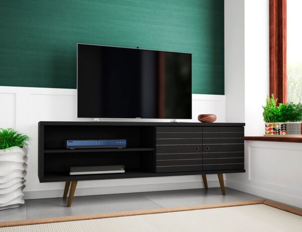 Manhattan Comfort Liberty 62.99" Mid-Century Modern TV Stand with 3 Shelves and 2 Doors in Black