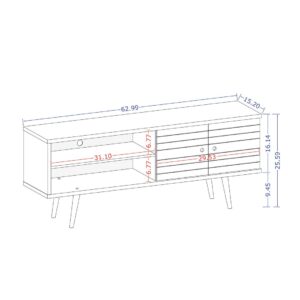 Manhattan Comfort Liberty 62.99" Mid-Century Modern TV Stand with 3 Shelves and 2 Doors in Rustic Brown with Solid Wood Legs