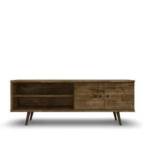 Manhattan Comfort Liberty 62.99" Mid-Century Modern TV Stand with 3 Shelves and 2 Doors in Rustic Brown with Solid Wood Legs