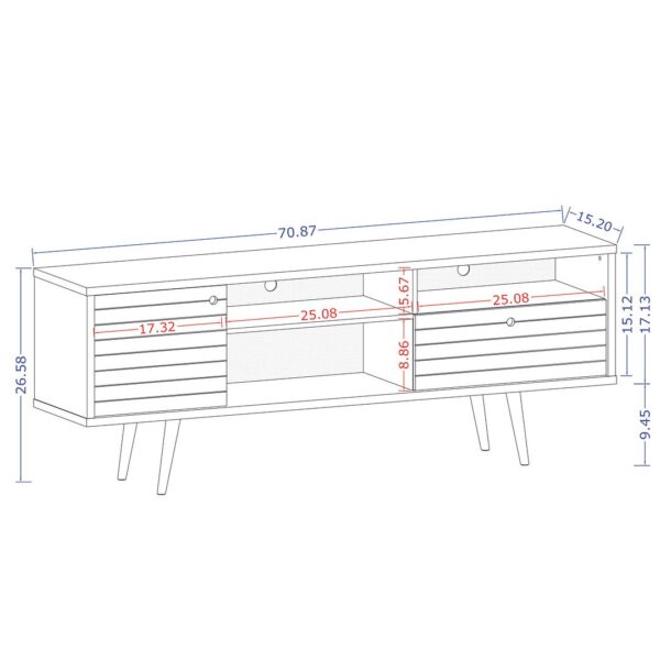 Manhattan Comfort Liberty 70.86" Mid-Century Modern TV Stand with 4 Shelving Spaces and 1 Drawer in White and 3D Brown Prints