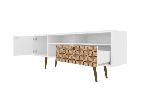 Manhattan Comfort Liberty 70.86" Mid-Century Modern TV Stand with 4 Shelving Spaces and 1 Drawer in White and 3D Brown Prints