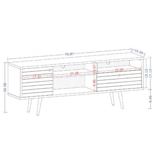 Manhattan Comfort Liberty 70.86" Mid-Century Modern TV Stand with 4 Shelving Spaces and 1 Drawer in White and Rustic Brown with Solid Wood Legs