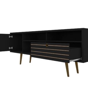 Manhattan Comfort Liberty 70.86" Mid-Century Modern TV Stand with 4 Shelving Spaces and 1 Drawer in Black