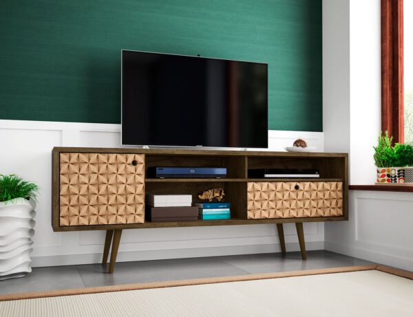 Manhattan Comfort Liberty 70.86" Mid-Century Modern TV Stand with 4 Shelving Spaces and 1 Drawer in Rustic Brown and 3D Brown Prints