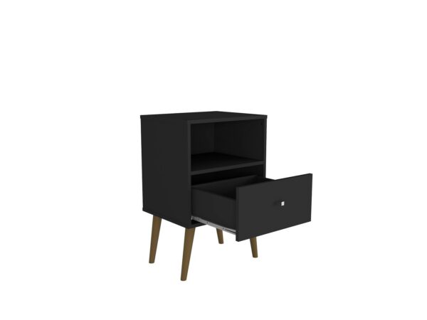 Manhattan Comfort Liberty Mid-Century Modern Nightstand 1.0 with 1 Cubby Space and 1 Drawer in Black